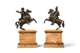 A PAIR OF FRENCH BRONZE EQUESTRIAN FIGURES OF NAPOLEON AND WELLINGTON, 19TH CENTURY