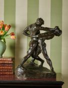 JEF (JOSEF) LAMBEAUX (1852-1908), A LARGE BRONZE FIGURAL GROUP 'THE WRESTLERS’