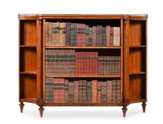 Y A GEORGE III SATINWOOD AND PURPLEHEART BANDED OPEN BOOKCASE, ATTRIBUTED TO GILLOWS, CIRCA 1790