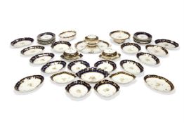 A CHELSEA-DERBY BLUE-GROUND AND GILT PART DESSERT SERVICE, CIRCA 1775