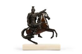 A BRONZE FIGURE OF A ROMAN WARRIOR ON HORSEBACK, ITALIAN OR FRENCH, 19TH CENTURY