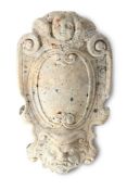 A CARVED WHITE MARBLE ARMORIAL OR MEMORIAL CARTOUCHE, LATE 17TH CENTURY