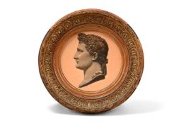 A FRAMED PORCELAIN ROUNDEL DEPICTING PROFILE OF NAPOLEON LAUREATE, 19TH CENTURY