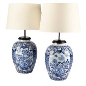 A PAIR OF DUTCH BLUE AND WHITE CERAMIC LAMP BASES, EARLY 20TH CENTURY