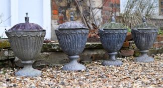 A SET OF FOUR LEAD FINIALS, IN THE MANNER OF ROBERT ADAM, IN GEORGE III STYLE, 20TH CENTURY