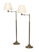 A PAIR OF BRASS ADJUSTABLE READING FLOOR LIGHTS, 20TH CENTURY