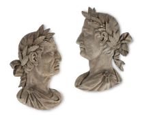 A PAIR OF CARVED AND PAINTED SOFTWOOD PROFILE BUST PORTRAITS OF ROMAN EMPERORS, ITALIAN