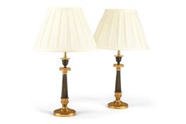 A PAIR OF GILT AND PATINATED BRONZE TABLE LIGHTS, FIRST QUARTER 19TH CENTURY