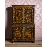 A FINE REGENCY POLYCHROME DECORATED CABINET, CIRCA 1815