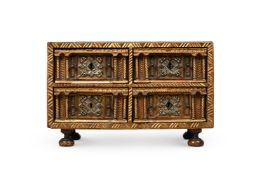 A SPANISH WALNUT, BONE AND PARCEL GILT VARGUENO OR DESK BOX, LATE 17TH OR 18TH CENTURY