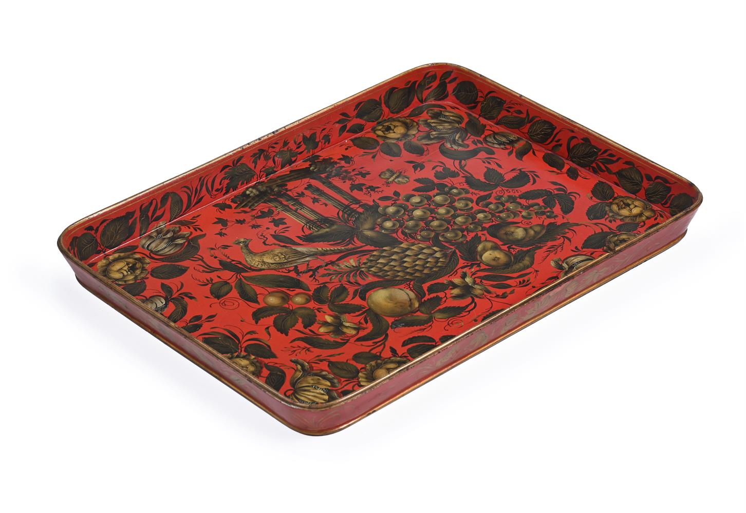 A REGENCY GILT AND RED JAPANNED TRAY, IN THE MANNER OF HENRY CLAY, EARLY 19TH CENTURY - Image 2 of 3