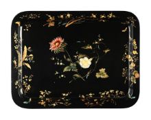 A LARGE POLYCHROME PAINTED PAPIER MACHE TRAY, IN THE MANNER OF JENNENS & BETTRIDGE, 19TH CENTURY