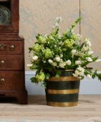 AN UNUSUAL GEORGE III GREEN PAINTED AND BRASS BOUND BUCKET, LATE 18TH OR EARLY 19TH CENTURY