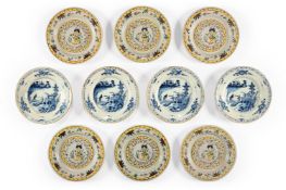 A GROUP OF TEN DUTCH DELFT PLATES, LATE 18TH CENTURY