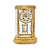 A FRENCH GILT BRASS OVAL FOUR-GLASS MANTEL CLOCK