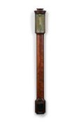 Y A FINE REGENCY MAHOGANY BOWFRONTED ‘FLAT-TO-THE-WALL’ MERCURY STICK BAROMETER