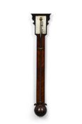 A GEORGE III MAHOGANY MERCURY STICK BAROMETER