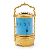 A FRENCH GILT METAL AND BLUE TRANSLUSCENT GLASS ANNULAR NIGHT TIMEPIECE
