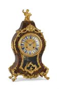 Y A FRENCH LOUIS XV STYLE GILT BRASS MOUNTED BOULLE MANTEL CLOCK