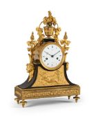 A LOUIS XVI ORMOLU AND OXIDISED BRASS MANTEL CLOCK