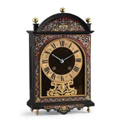 Y A FRENCH LOUIS XIV BOULLE AND PEWTER STRUNG EBONY 'RELIGIEUSE' TABLE CLOCK