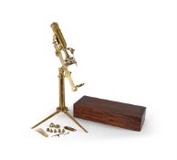 A RARE GEORGE III BRASS ‘MOST IMPROVED’ TYPE COMPOUND MONOCULAR MICROSCOPE