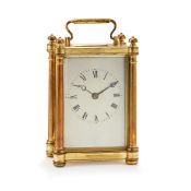 A GILT AND SILVERED BRASS CARRIAGE CLOCK