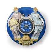 AN IMPRESSIVE FRENCH FAIENCE ‘MAJOLICA’ STYLE WALL CLOCK