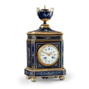 A RARE MEISSEN PORCELAIN-CASED MANTEL CLOCK DECORATED IN THE LIMOGES ENAMEL STYLE