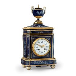 A RARE MEISSEN PORCELAIN-CASED MANTEL CLOCK DECORATED IN THE LIMOGES ENAMEL STYLE