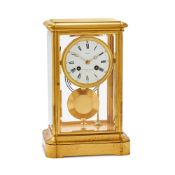 A FRENCH GILT BRASS FOUR-GLASS MANTEL CLOCK