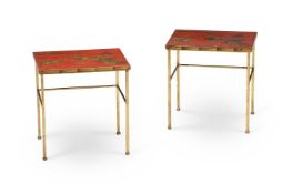 A PAIR OF ROUGE LACQUER AND CHINOISERIE END TABLES, SECOND HALF 20TH CENTURY