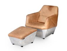 AN AVIATOR STYLE ARMCHAIR AND OTTOMAN, 21ST CENTURY/MODERN