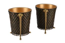 A PAIR OF GILT AND PATINATED WASTE PAPER BASKETS, MODERN