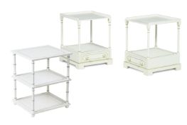 A PAIR OF PAINTED BEDSIDE TABLES, POSSIBLY SUPPLIED OR DECORATED BY COLEFAX & FOWLER, AND ANOTHER