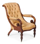 A VICTORIAN OAK FRAMED PARLOUR ARMCHAIR, CIRCA 1850