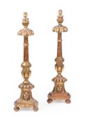 A PAIR OF PRICKET GILTWOOD ALTAR CANDLESTICKS, ITALIAN, 18TH CENTURY