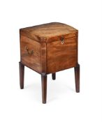 Y A GEORGE III SATINWOOD STRUNG MAHOGANY DOME TOP CELLARETTE, CIRCA 1795