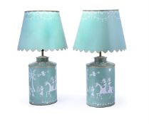 A PAIR OF TOLEWARE LAMPS AND SHADES, LATE 20TH CENTURY