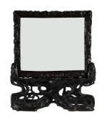 A CARVED CHINESE HARDWOOD TABLE SCREEN FRAME AND STAND, 19TH CENTURY