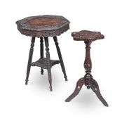 Y AN ANGLO-INDIAN CARVED PADOUK OCTAGONAL TEA OR OCCASIONAL TABLE, 19TH CENTURY