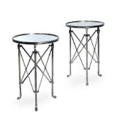 A PAIR OF SILVERED GUERIDON WITH MIRROR TOPS, IN FRENCH EMPIRE STYLE, MODERN