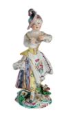 A BOW PORCELAIN MODEL OF THE FEMALE 'NEW DANCER', CIRCA 1760