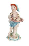 A DERBY PORCELAIN MODEL OF A CHILD PASTRY SELLER, CIRCA 1765
