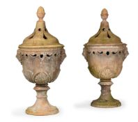 A PAIR OF ITALIAN TERRACOTTA URN FORM BRAZIERS, CIRCA 1890