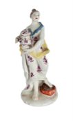 A BOW PORCELAIN MODEL OF A CLASSICAL WOMAN WITH AN URN AND COVER, MID 18TH CENTURY