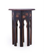 AN ARTS AND CRAFTS PAINTED AND PENWORK DECORATED OCCASIONAL TABLE, POSSIBLY RETAILED BY LIBERTY