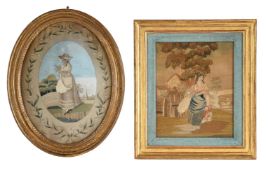 TWO LATE GEORGE III OR REGENCY SILKWORK EMBROIDERY PICTURES, CIRCA 1800-1840