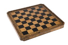 A CHINESE EXPORT BLACK AND GOLD LACQUER CHESS AND BACKGAMMON BOARD, FIRST HALF 19TH CENTURY