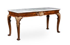 A WALNUT AND PARCEL GILT CONSOLE TABLE, IN GEORGE II STYLE, CONTEMPORARY